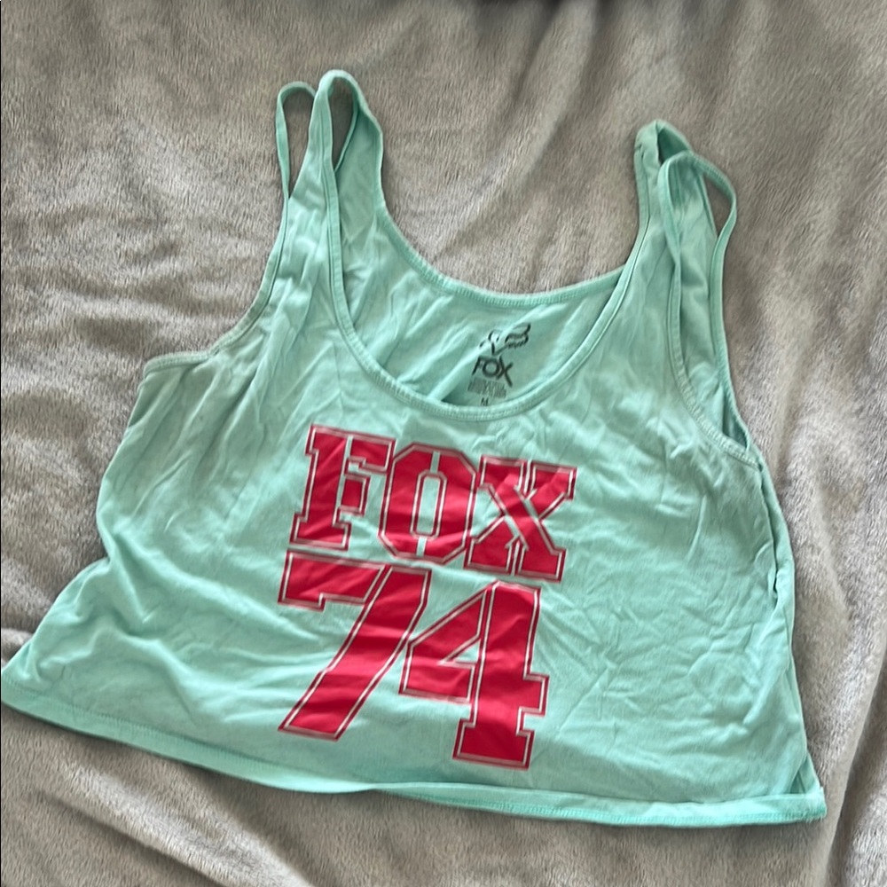 Fox Green Crop Graphic Tank Top